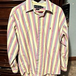 Mens large Ralph Lauren Men's Yellow and Pink Striped Shirt